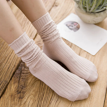 Cotton Women Socks 10 Solid Colors Black Khaki Beige Pink Casual Harajuku Female Crew Sock Spring Summer Autumn Style
