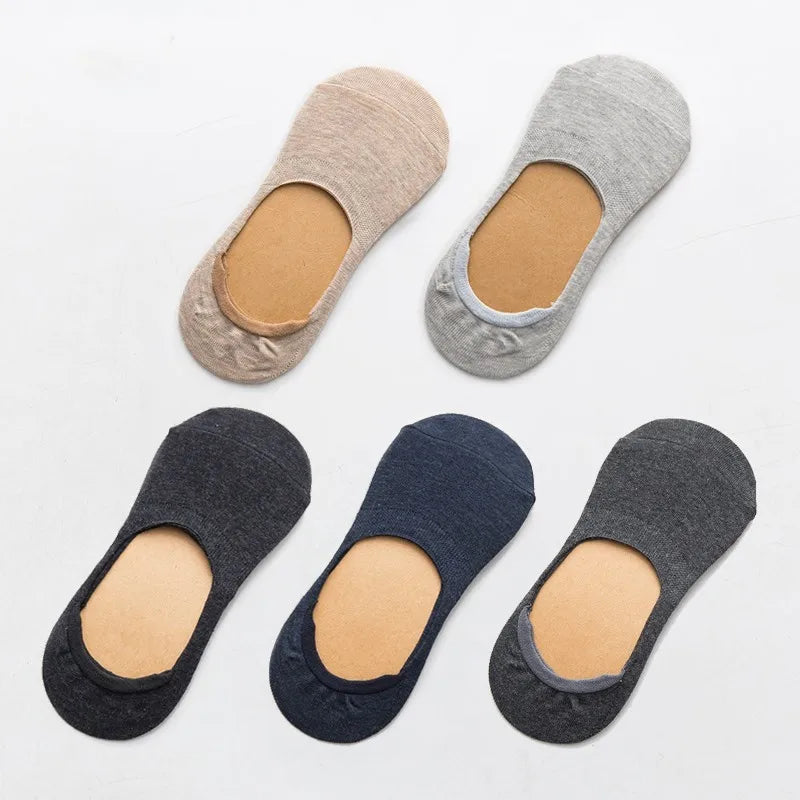 5 Pairs Women Cotton Low Cut Socks Solid Snowflake Softable Summer Silicone Non-Slip Deep Mouth Prevent Heel Loss Slipper Socks