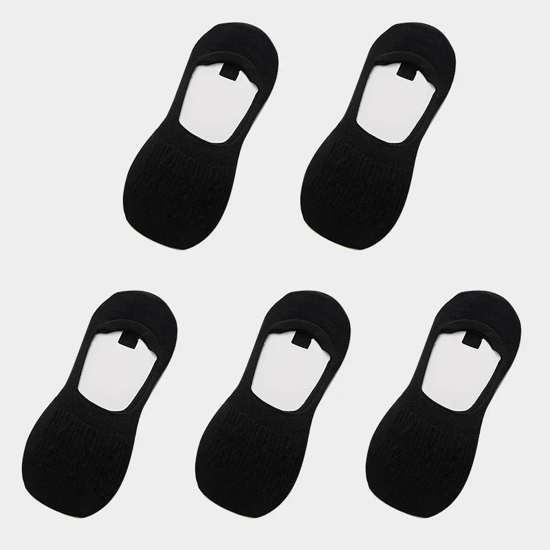 5 Pairs Women Cotton Low Cut Socks Solid Snowflake Softable Summer Silicone Non-Slip Deep Mouth Prevent Heel Loss Slipper Socks