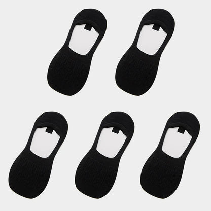5 Pairs Women Cotton Low Cut Socks Solid Snowflake Softable Summer Silicone Non-Slip Deep Mouth Prevent Heel Loss Slipper Socks