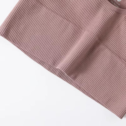 Women Seamless Ribbed Cropped Tank Top High Elastic Sleeveless Top Sexy Lingerie Sports Underwear O-Neck Bra Daily Camisole M-XL