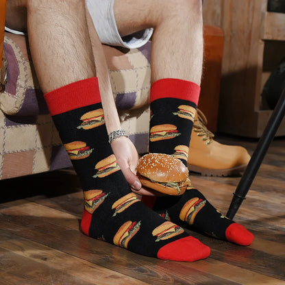 Men'S Socks Funny Big Size Alien Delicious Food Print Colorful Snacks Burger Pizza Happy Harajuku Skate Cotton Sokken