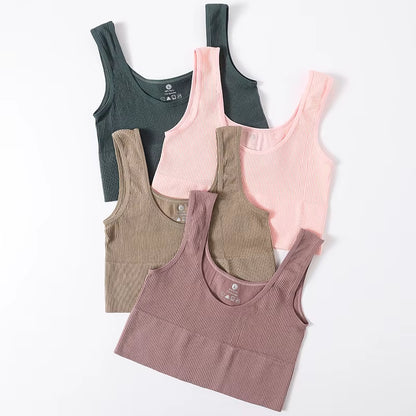 Women Seamless Ribbed Cropped Tank Top High Elastic Sleeveless Top Sexy Lingerie Sports Underwear O-Neck Bra Daily Camisole M-XL