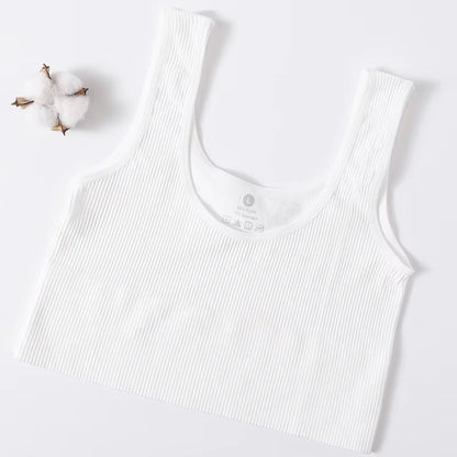 Women Seamless Ribbed Cropped Tank Top High Elastic Sleeveless Top Sexy Lingerie Sports Underwear O-Neck Bra Daily Camisole M-XL
