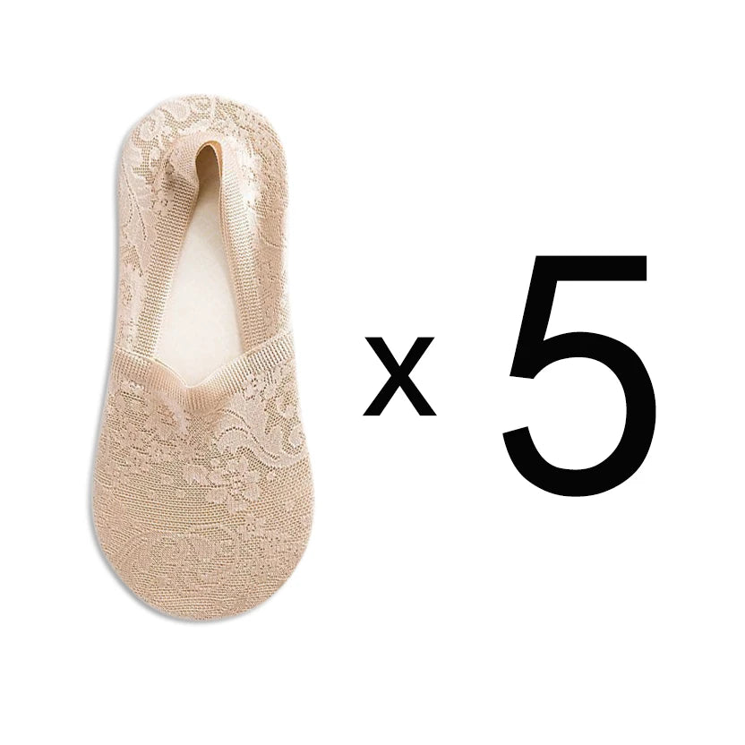 5 Pairs Fashion Women Girls Summer Socks Style Lace Flower Short Sock Antiskid Invisible Ankle Socks New 7 Colors