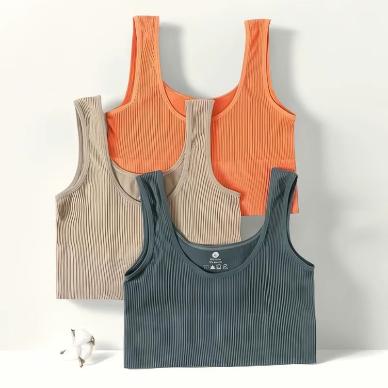 Women Seamless Ribbed Cropped Tank Top High Elastic Sleeveless Top Sexy Lingerie Sports Underwear O-Neck Bra Daily Camisole M-XL