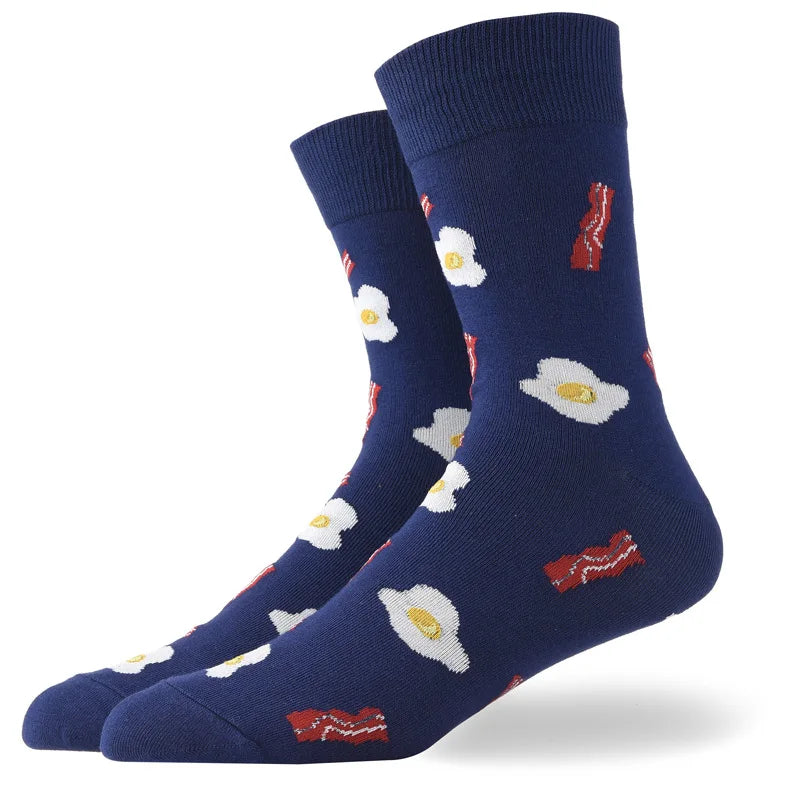Men'S Socks Funny Big Size Alien Delicious Food Print Colorful Snacks Burger Pizza Happy Harajuku Skate Cotton Sokken