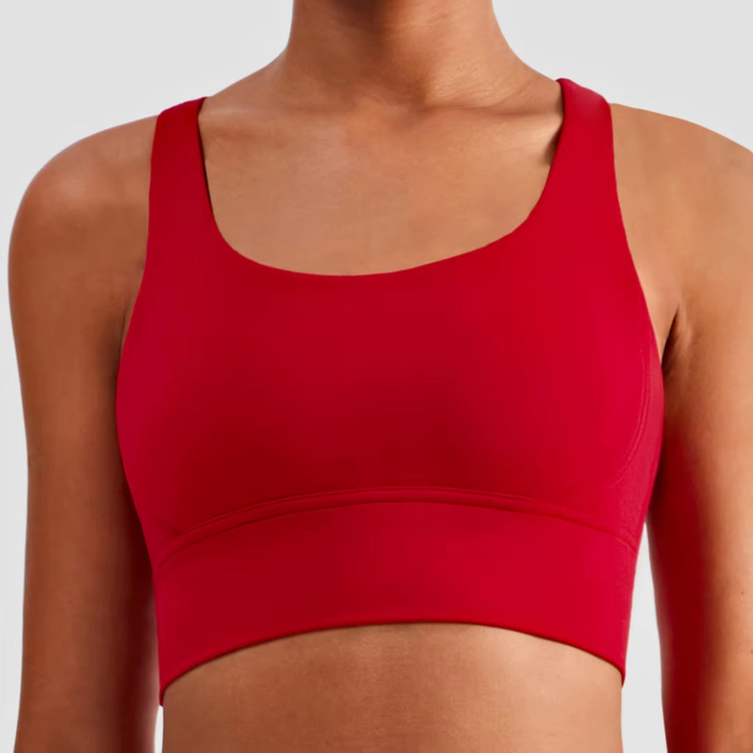 Solid Color Women Cross Back Fitness Sport Bra High Strength Tight Top Comprehensive Training Gym Yoga Underwear with Chest Pad
