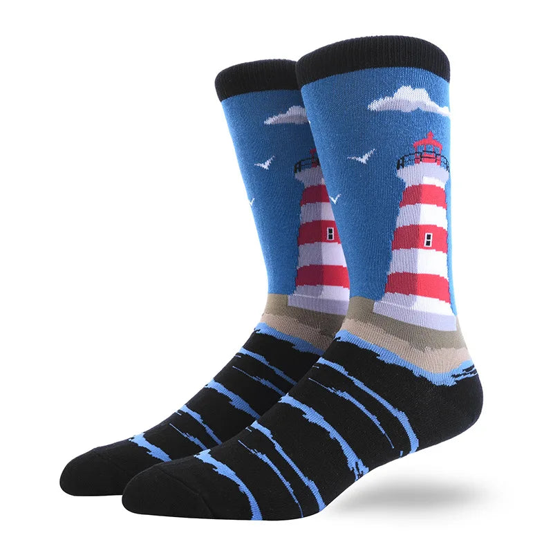 Men'S Socks Funny Big Size Alien Delicious Food Print Colorful Snacks Burger Pizza Happy Harajuku Skate Cotton Sokken
