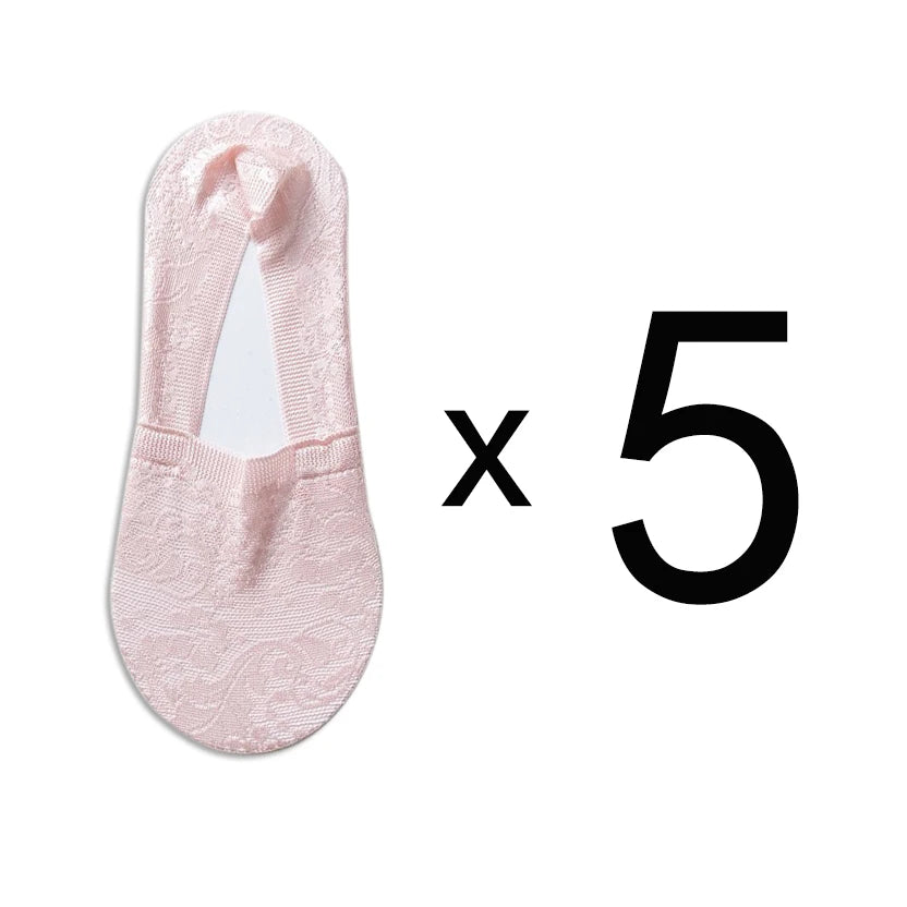 5 Pairs Fashion Women Girls Summer Socks Style Lace Flower Short Sock Antiskid Invisible Ankle Socks New 7 Colors