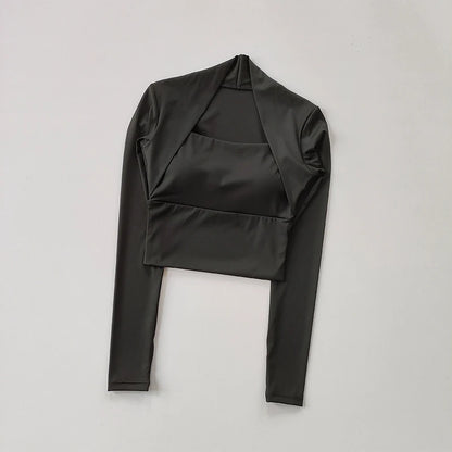Fitness Chest Cushion Sports Top Women Long Sleeve Shirts Pra Speed up Short Elegant Dance Yoga Clothes Small Waistband Gym