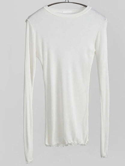 Slim High Quality Plain T Shirt Women Cotton Elastic Basic T-Shirts Female Casual Tops Long Sleeve Sexy Thin T-Shirt See Through