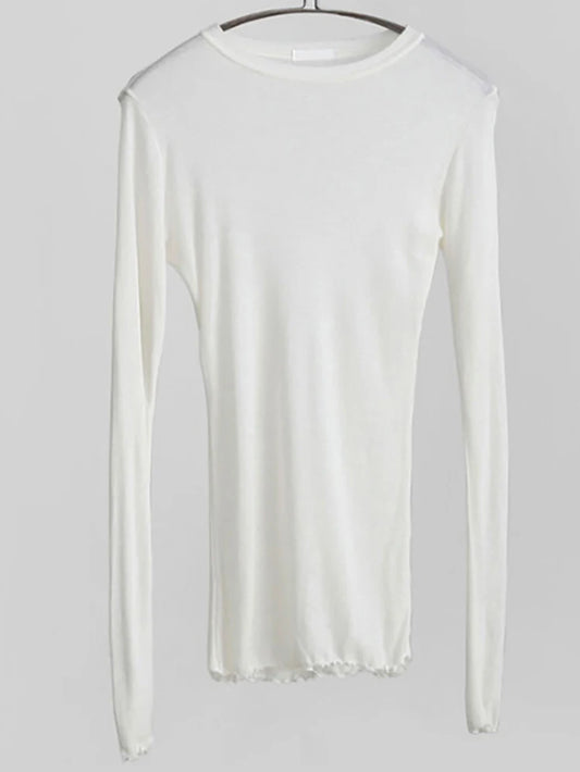 Slim High Quality Plain T Shirt Women Cotton Elastic Basic T-Shirts Female Casual Tops Long Sleeve Sexy Thin T-Shirt See Through