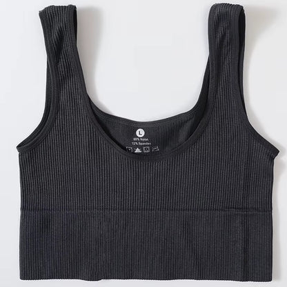 Women Seamless Ribbed Cropped Tank Top High Elastic Sleeveless Top Sexy Lingerie Sports Underwear O-Neck Bra Daily Camisole M-XL