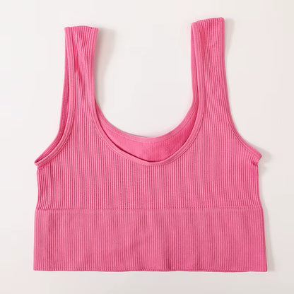 Women Seamless Ribbed Cropped Tank Top High Elastic Sleeveless Top Sexy Lingerie Sports Underwear O-Neck Bra Daily Camisole M-XL