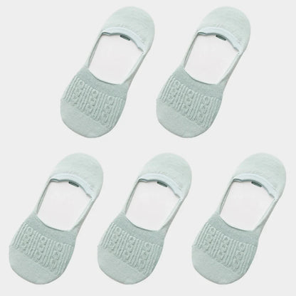 5 Pairs Women Cotton Low Cut Socks Solid Snowflake Softable Summer Silicone Non-Slip Deep Mouth Prevent Heel Loss Slipper Socks
