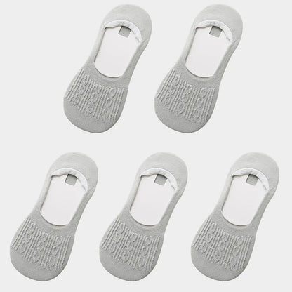 5 Pairs Women Cotton Low Cut Socks Solid Snowflake Softable Summer Silicone Non-Slip Deep Mouth Prevent Heel Loss Slipper Socks