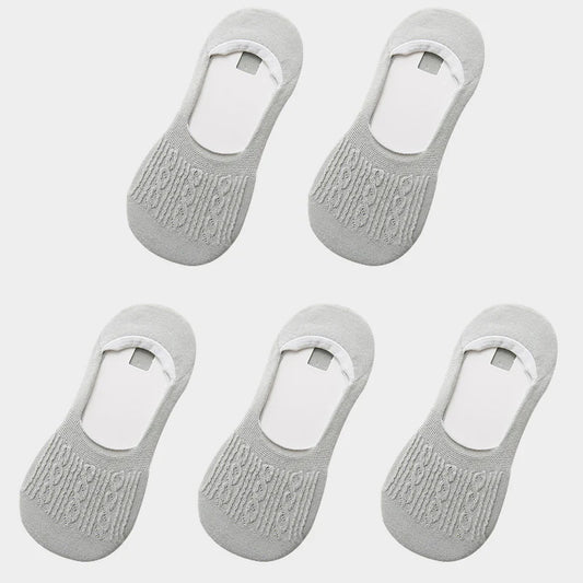 5 Pairs Women Cotton Low Cut Socks Solid Snowflake Softable Summer Silicone Non-Slip Deep Mouth Prevent Heel Loss Slipper Socks