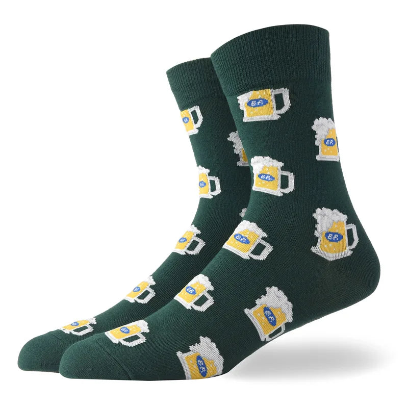 Men'S Socks Funny Big Size Alien Delicious Food Print Colorful Snacks Burger Pizza Happy Harajuku Skate Cotton Sokken