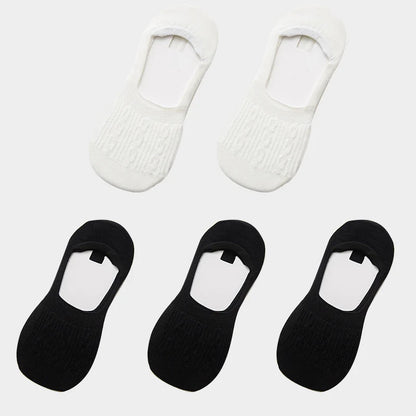 5 Pairs Women Cotton Low Cut Socks Solid Snowflake Softable Summer Silicone Non-Slip Deep Mouth Prevent Heel Loss Slipper Socks