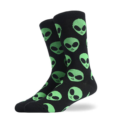 Men'S Socks Funny Big Size Alien Delicious Food Print Colorful Snacks Burger Pizza Happy Harajuku Skate Cotton Sokken