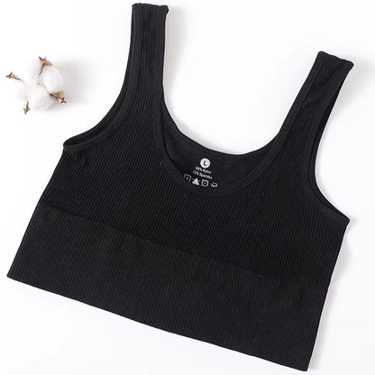 Women Seamless Ribbed Cropped Tank Top High Elastic Sleeveless Top Sexy Lingerie Sports Underwear O-Neck Bra Daily Camisole M-XL