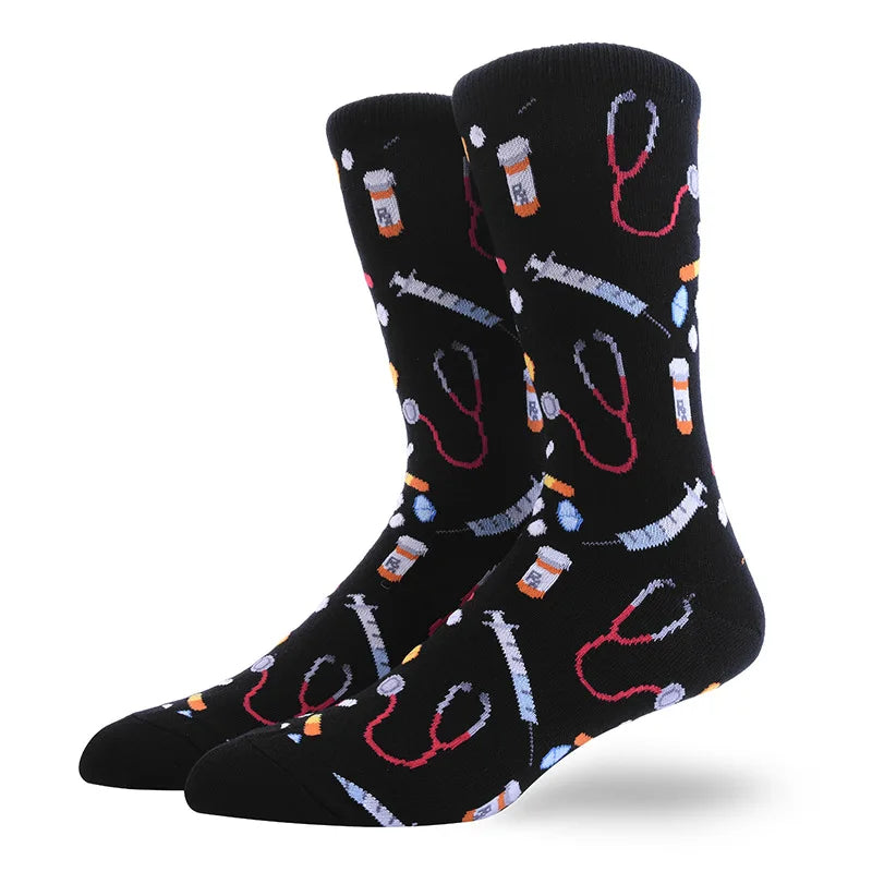 Men'S Socks Funny Big Size Alien Delicious Food Print Colorful Snacks Burger Pizza Happy Harajuku Skate Cotton Sokken