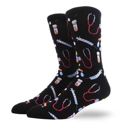 Men'S Socks Funny Big Size Alien Delicious Food Print Colorful Snacks Burger Pizza Happy Harajuku Skate Cotton Sokken