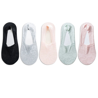 5 Pairs Fashion Women Girls Summer Socks Style Lace Flower Short Sock Antiskid Invisible Ankle Socks New 7 Colors