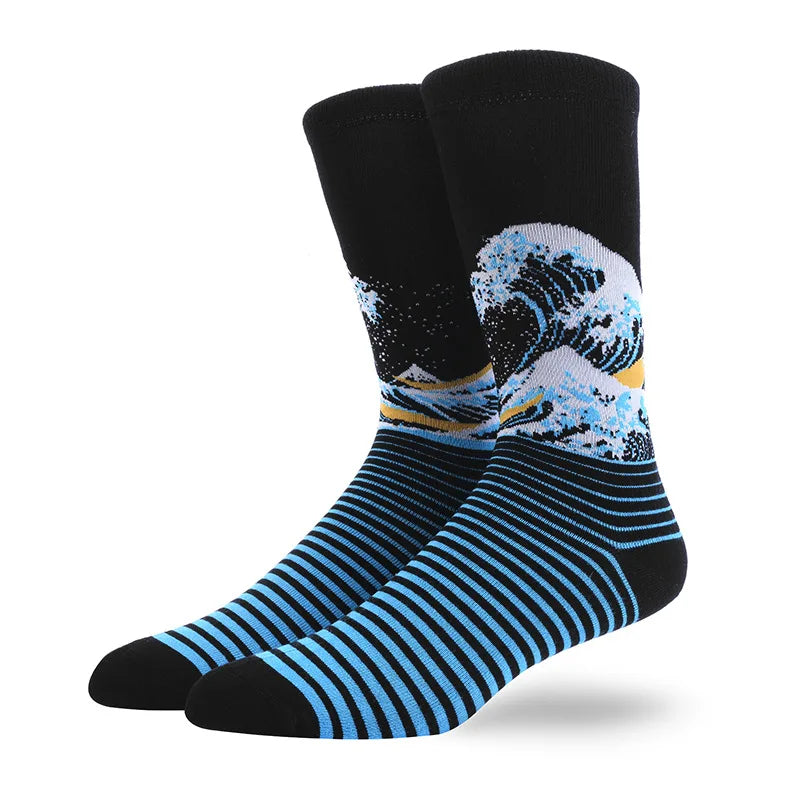 Men'S Socks Funny Big Size Alien Delicious Food Print Colorful Snacks Burger Pizza Happy Harajuku Skate Cotton Sokken