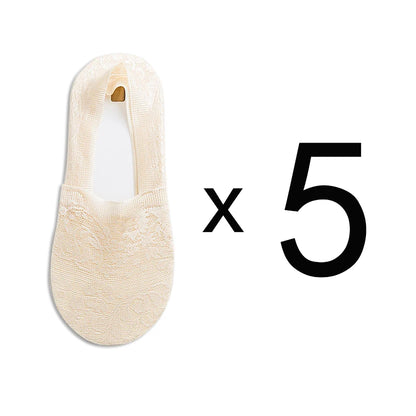 5 Pairs Fashion Women Girls Summer Socks Style Lace Flower Short Sock Antiskid Invisible Ankle Socks New 7 Colors