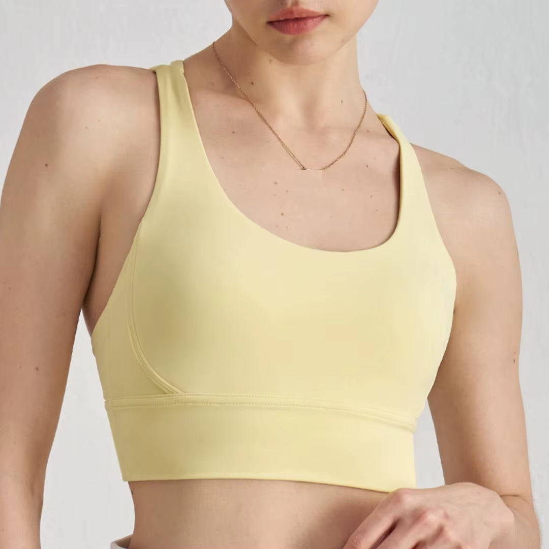 Solid Color Women Cross Back Fitness Sport Bra High Strength Tight Top Comprehensive Training Gym Yoga Underwear with Chest Pad