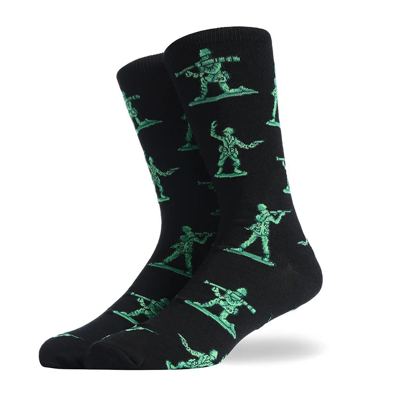Men'S Socks Funny Big Size Alien Delicious Food Print Colorful Snacks Burger Pizza Happy Harajuku Skate Cotton Sokken