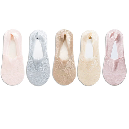5 Pairs Fashion Women Girls Summer Socks Style Lace Flower Short Sock Antiskid Invisible Ankle Socks New 7 Colors
