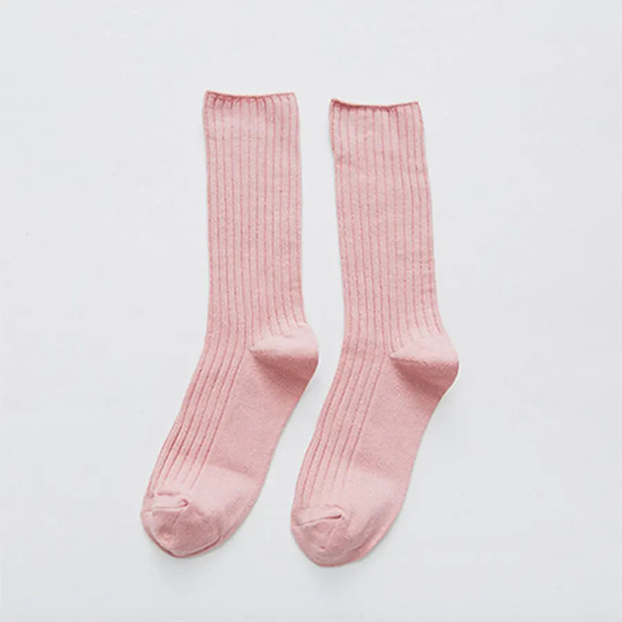 Cotton Women Socks 10 Solid Colors Black Khaki Beige Pink Casual Harajuku Female Crew Sock Spring Summer Autumn Style