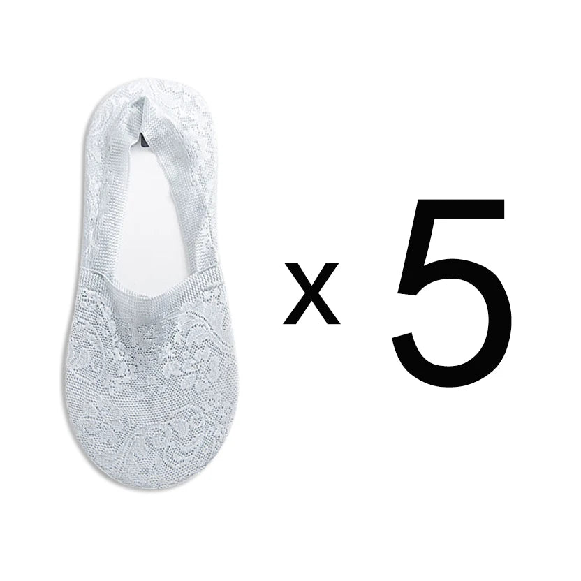 5 Pairs Fashion Women Girls Summer Socks Style Lace Flower Short Sock Antiskid Invisible Ankle Socks New 7 Colors