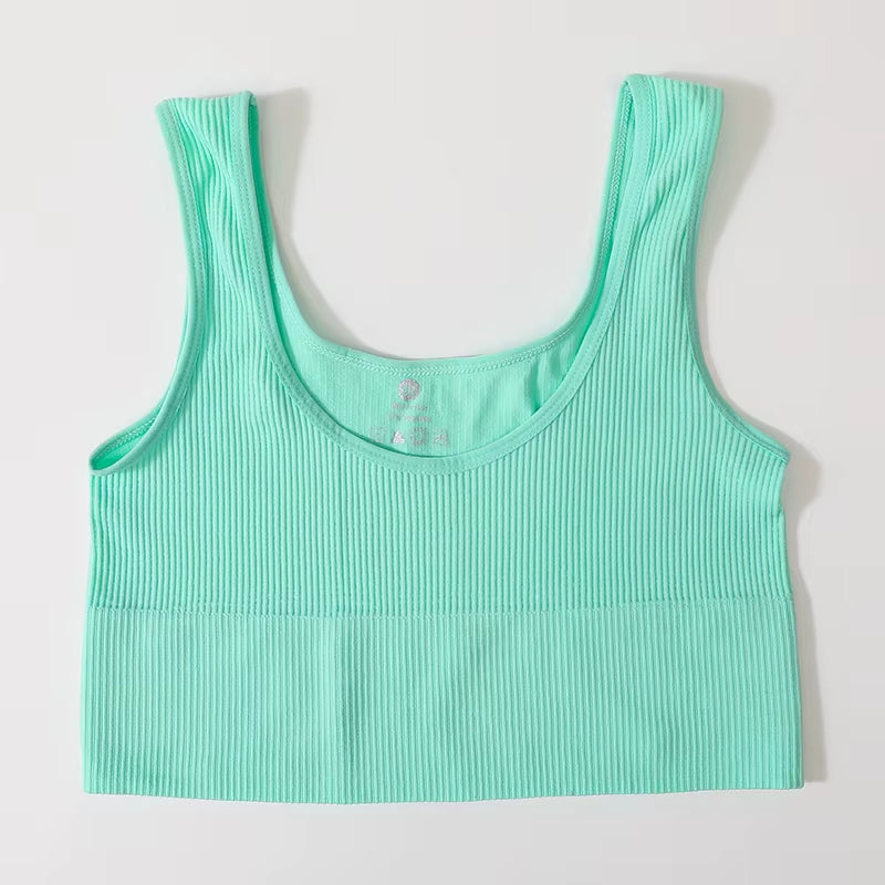 Women Seamless Ribbed Cropped Tank Top High Elastic Sleeveless Top Sexy Lingerie Sports Underwear O-Neck Bra Daily Camisole M-XL