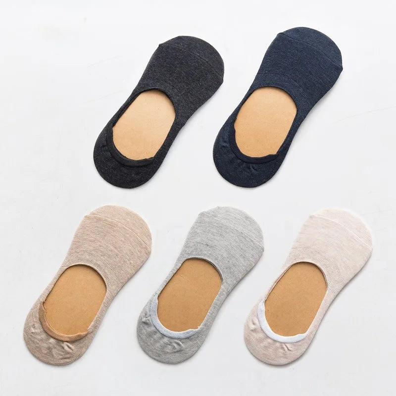 5 Pairs Women Cotton Low Cut Socks Solid Snowflake Softable Summer Silicone Non-Slip Deep Mouth Prevent Heel Loss Slipper Socks