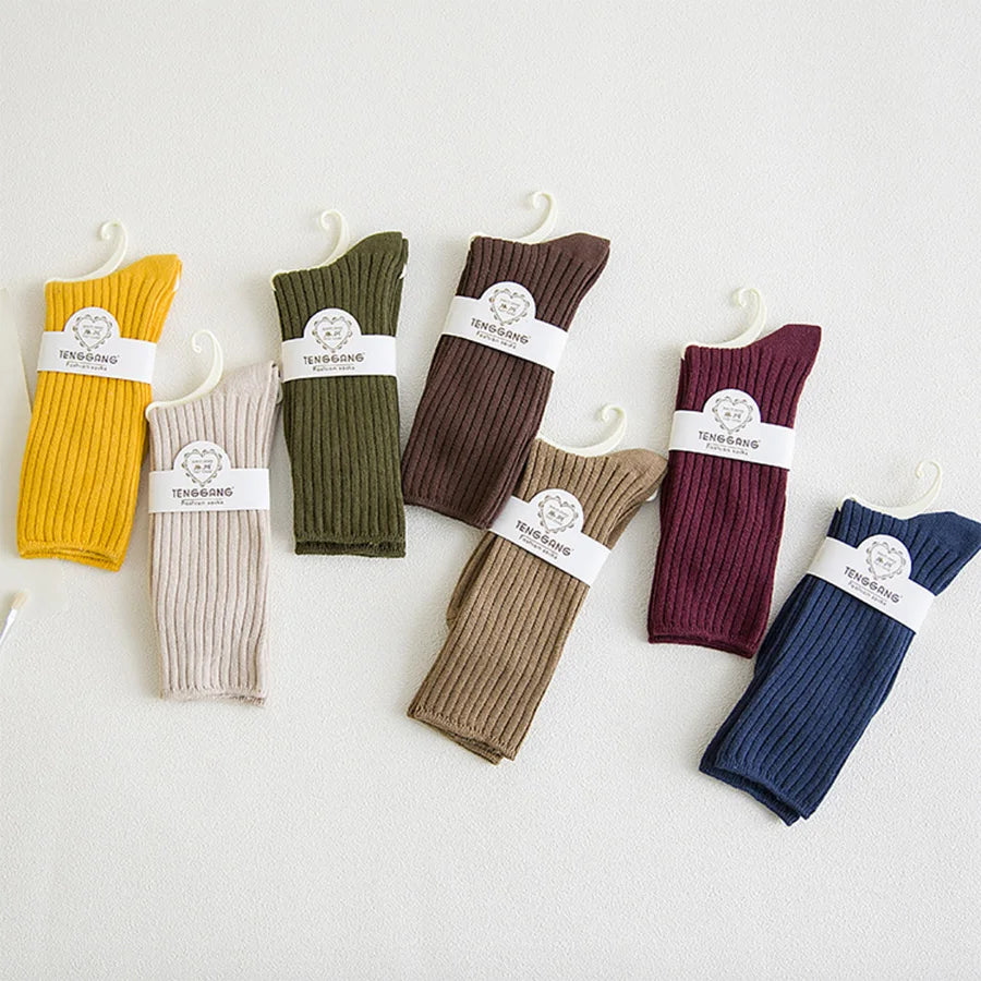 Cotton Women Socks 10 Solid Colors Black Khaki Beige Pink Casual Harajuku Female Crew Sock Spring Summer Autumn Style