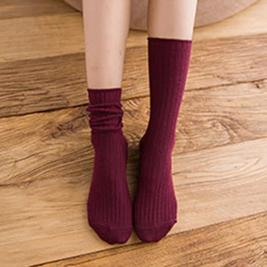 Cotton Women Socks 10 Solid Colors Black Khaki Beige Pink Casual Harajuku Female Crew Sock Spring Summer Autumn Style