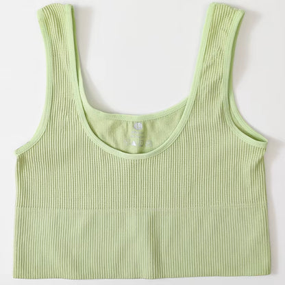 Women Seamless Ribbed Cropped Tank Top High Elastic Sleeveless Top Sexy Lingerie Sports Underwear O-Neck Bra Daily Camisole M-XL