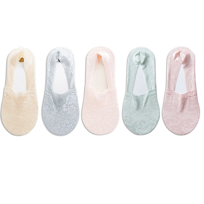 5 Pairs Fashion Women Girls Summer Socks Style Lace Flower Short Sock Antiskid Invisible Ankle Socks New 7 Colors