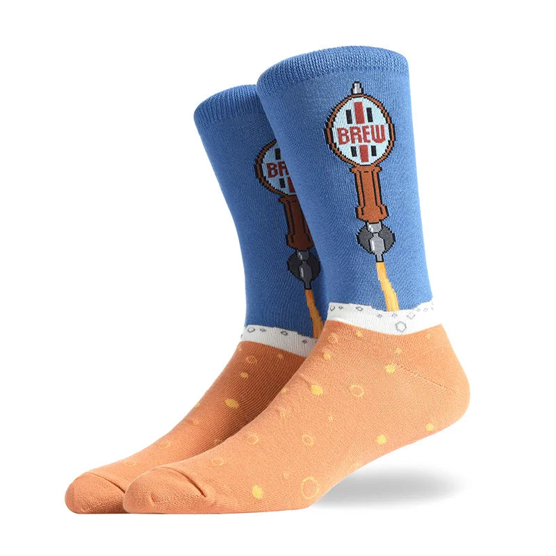 Men'S Socks Funny Big Size Alien Delicious Food Print Colorful Snacks Burger Pizza Happy Harajuku Skate Cotton Sokken