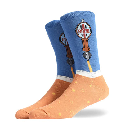 Men'S Socks Funny Big Size Alien Delicious Food Print Colorful Snacks Burger Pizza Happy Harajuku Skate Cotton Sokken