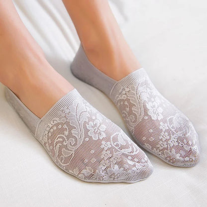 5 Pairs Fashion Women Girls Summer Socks Style Lace Flower Short Sock Antiskid Invisible Ankle Socks New 7 Colors
