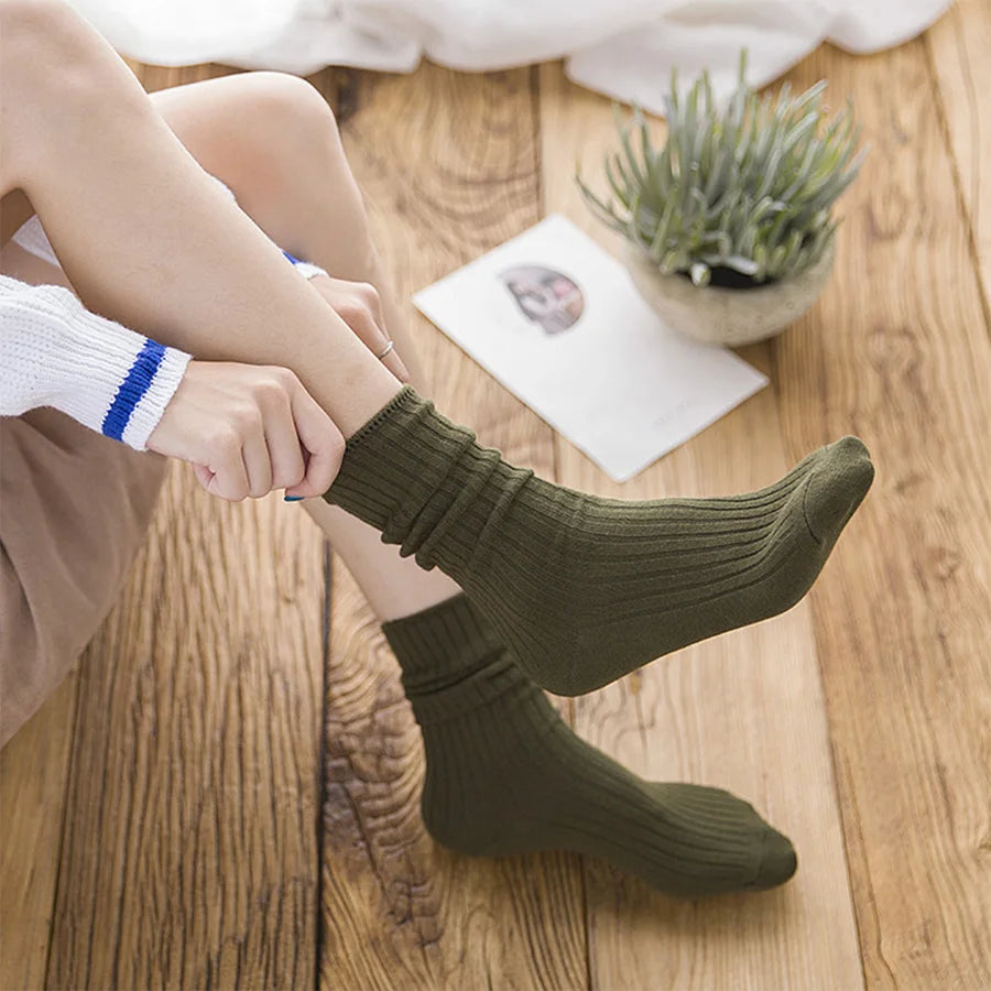 Cotton Women Socks 10 Solid Colors Black Khaki Beige Pink Casual Harajuku Female Crew Sock Spring Summer Autumn Style