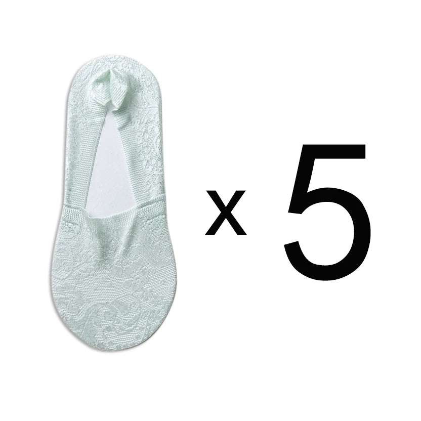 5 Pairs Fashion Women Girls Summer Socks Style Lace Flower Short Sock Antiskid Invisible Ankle Socks New 7 Colors