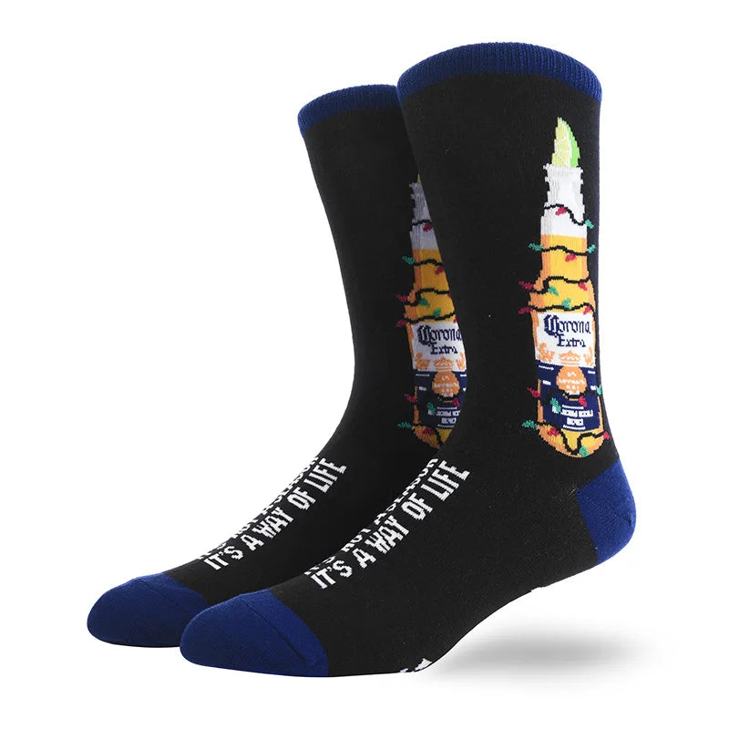 Men'S Socks Funny Big Size Alien Delicious Food Print Colorful Snacks Burger Pizza Happy Harajuku Skate Cotton Sokken