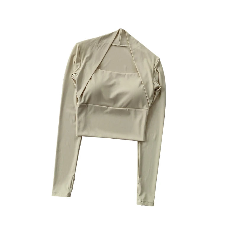 Fitness Chest Cushion Sports Top Women Long Sleeve Shirts Pra Speed up Short Elegant Dance Yoga Clothes Small Waistband Gym