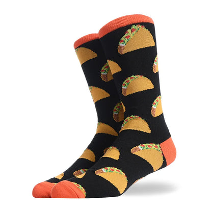Men'S Socks Funny Big Size Alien Delicious Food Print Colorful Snacks Burger Pizza Happy Harajuku Skate Cotton Sokken